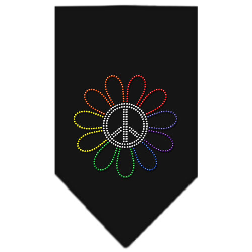 Rainbow Peace Flower Rhinestone Bandana Black Small